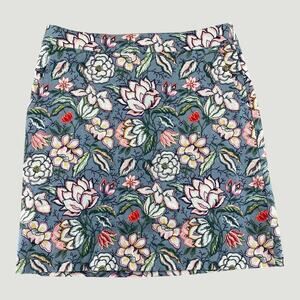 LOFT Floral Mini Skirt Womens 6 Tall Blue Botanical Print Cotton Stretch